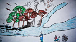 A Kofan child’s drawing shows daily life near an oil platform
